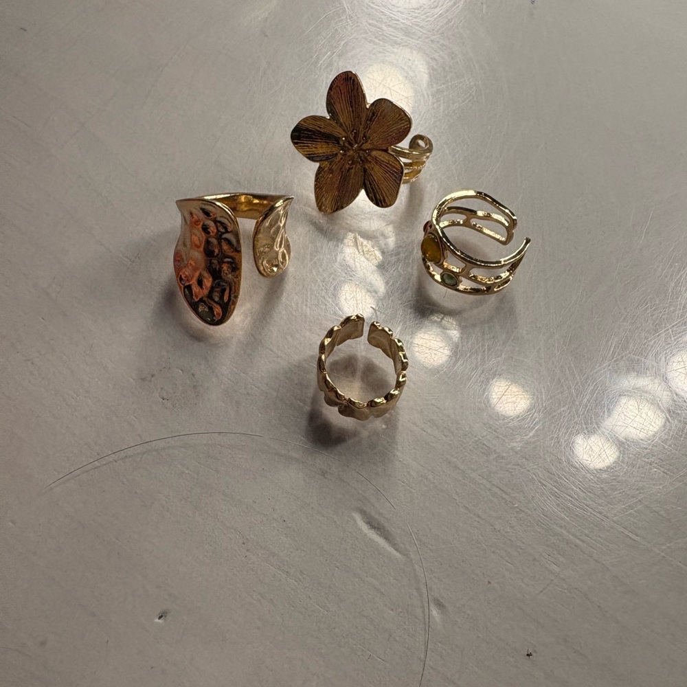 Elegant Gold-Tone Floral Ring Set
